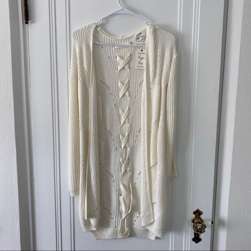 Long sleeve white knit sweater